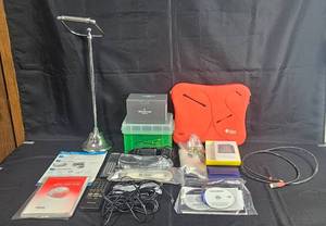 lot 72 image: Assorted Electronics and Accessories Bundle with Lamp and Laptop Sleeve