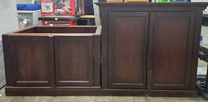 lot 50 image: Dark Wood Cabinet Set with Storage Drawers