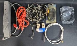 lot 155 image: Assorted Collection of Electrical Cables and Surge Protector