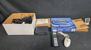 lot 156 image: Assorted Electronics Lot with Wireless Router, Hard Drive and Mouse