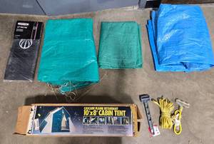 lot 191 image: Camping Gear Set 10x8 Cabin Tent, Tarps, and Accessories