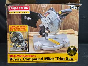 lot 200 image: Craftsman Professional 18V Cordless Compound MiterTrim Saw with Charger - in orig box