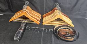 lot 105 image: Collection of Wooden Hangers, Belts, and Car Umbrella