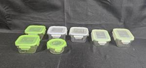 lot 114 image: Set of 7 Glass Food Storage Containers with Green Lids