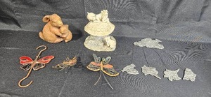 lot 124 image: Collection of Decorative Items Including Statues, Wind Chime and Butterfly Hooks