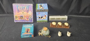 lot 144 image: Lot of Miscellaneous Items Including Tarot Cards and Decorative Doves