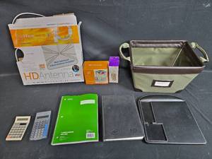 lot 201 image: Office Supplies Set with HDTV Antenna and Travel Converters