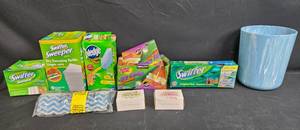 lot 213 image: Assorted Household Supplies Including Swiffer Set and Perfumed Soaps
