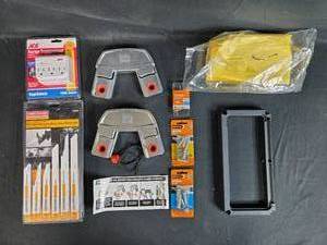 lot 218 image: Assorted Hardware Set Saw Blades, Surge Suppressor, Wood Screws, Clamps, Anchors