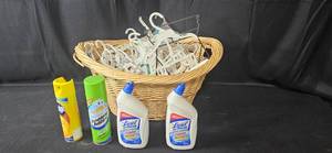 lot 267 image: Basket of Hangers, Cleaning Sprays, and Bathroom Cleaners Collection - content quantities unverified