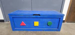 lot 274 image: Colorful Wooden Toy Chest with Geometric Designs