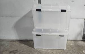 lot 285 image: Set of 2 Large Clear Plastic Storage Totes with Lids