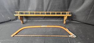 lot 286 image: Wooden Wall Shelf and Metal Bow Saw Set
