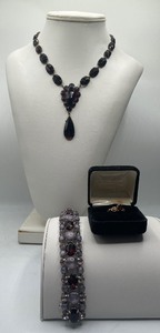 Deep Purple Glass Stone Necklace, Bracelet and Ring Size 7