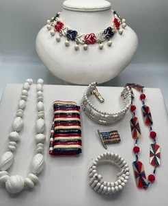 Vintage Patriotic Red White and Blue Jewelry LOT