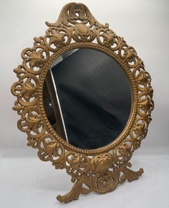 Vintage Iron Art JM 29 Gold Vanity Table Mirror Cast Iron