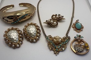 Baroque Pearl and Rhinestone Style Jewelry and Coro Cuff Bracelet Trifari Earrings