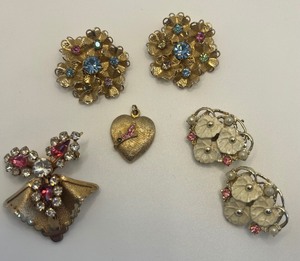 Gold Tone and Pastel Brooch and Earring Lot