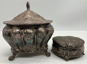 Vintage Silver Plated Ornate Footed Victorian Trinket Boxes