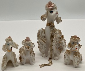 Vintage 1950s Spaghetti Trim Poodle and Three Pups