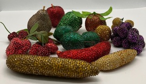 Vintage Sequined Fruit 16 PC Lot MCM Push Pin Sequin Beaded Fruit