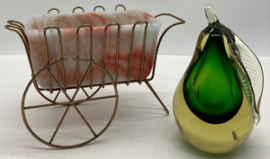 Akro Agate Slag Glass Flower Cart Planter and Paperweight