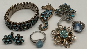 Aqua Blue Rhinestone Weiss Brooch and Jewelry Lot