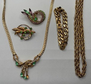 Gold Tone and Mint Green Rhinestone Lot Monet Bracelet