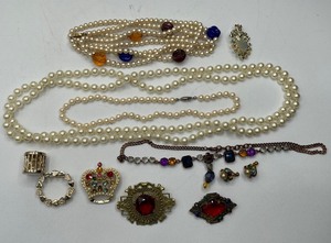 Pearl and Multi Color Stones Lot Brooches Necklaces