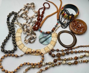 Wood Bead and Shell Jewelry Lot