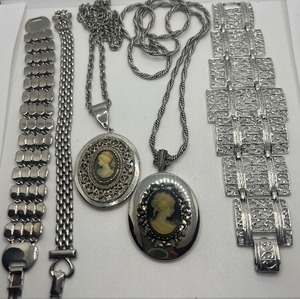 Silvertone Cameo Lockets and Bracelets