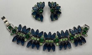 Juliana Bracelet and Matching Clip Earrings Set Blue and Green