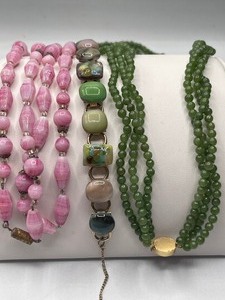 Jade Colored and Pink Beads and Multi Color Bracelet