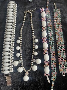 Rhinestone and Milkglass Jewelry Lot Multi Color Pastels