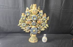 Vintage Tree of Life Candelabra with Blue Floral Details