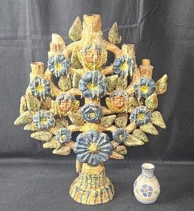 Vintage Tree of Life Candelabra with Blue Floral Details