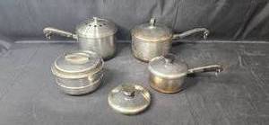lot 33 image: Set of Stainless Steel Pots and Lids with Steamer Insert