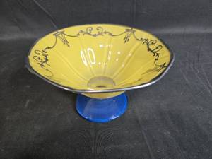 lot 74 image: Antique Yellow Glass Compote Dish with Blue Base