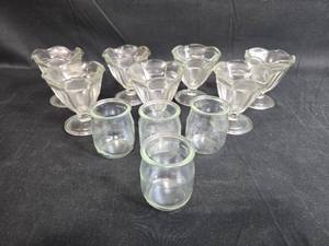 lot 83 image: Set of VTG Glass Yogurt Jars and Clear Glass Dessert Cups