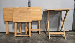 lot 84 image: Set of 4 Wooden TV Tray Tables with Natural Finish