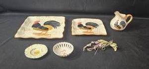 lot 34 image: Collection of Vintage Rooster and Floral Ceramic Pieces