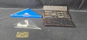 lot 38 image: Vintage Charvos Drafting Tool Set with Staedtler Mars Protractor