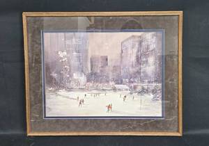 lot 112 image: Framed Lithograph Winter Scene by Lou Roman