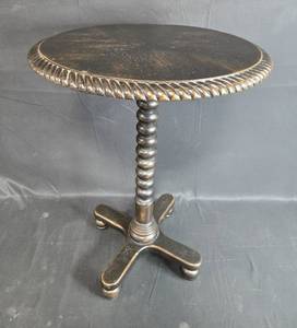 lot 138 image: Elegant Black Bistro Accent Table with Twisted Pedestal