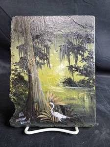 lot 157 image: Hand Painted Art on 100-Year-Old Roofing Slate from New Orleans