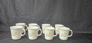 lot 113 image: Set of 8 Corning Made in USA White Ceramic Mugs with Floral Design