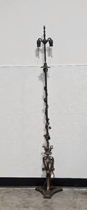 lot 131 image: Ornate Antique Brass Floor Lamp Base with Dual Socket