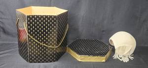 lot 136 image: Vintage Archie Eason Beige Womans Hat with Beads and Box