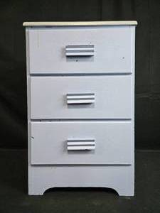 lot 160A image: Used Three-Drawer Wooden Cabinet in Light Blue Finish