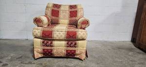 lot 214 image: Patchwork Armchair with Red and Beige Tapestry Upholstery